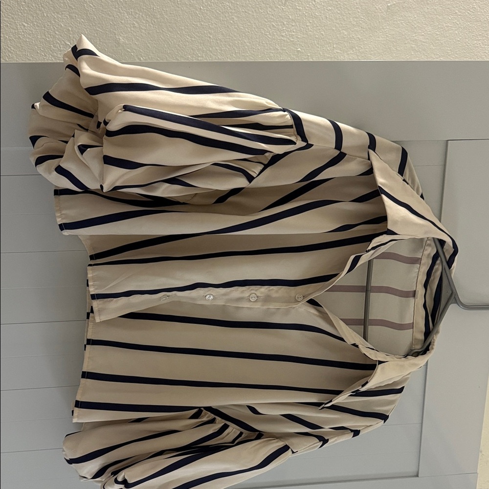 SHEIN Beige and Black Striped Long Sleeve Blouse